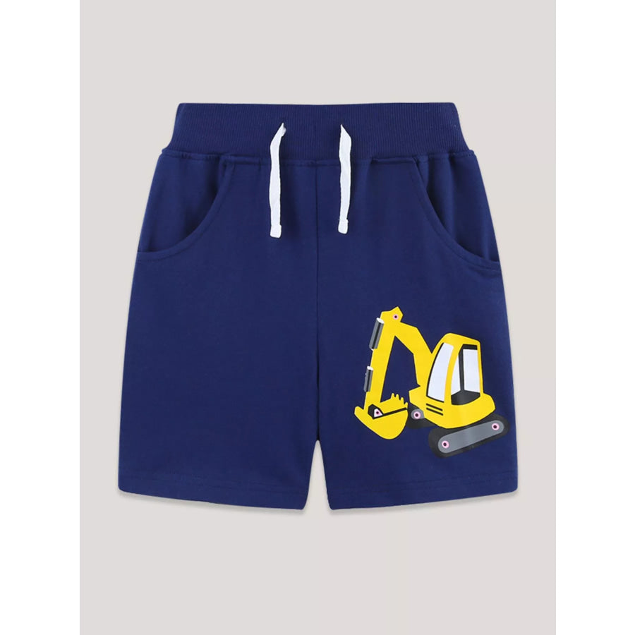 Children’s Excavator Print Drawstring Shorts Dark Navy / 2Y Apparel and Accessories