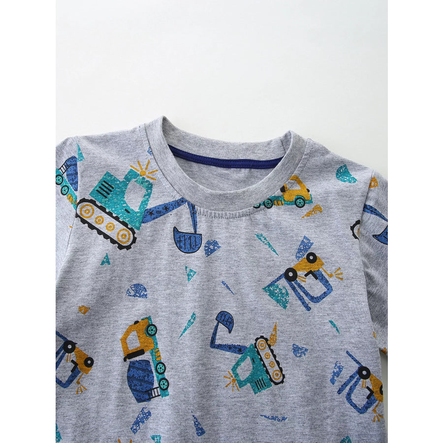 Children’s Excavator Print Round Neck T-Shirt Apparel and Accessories