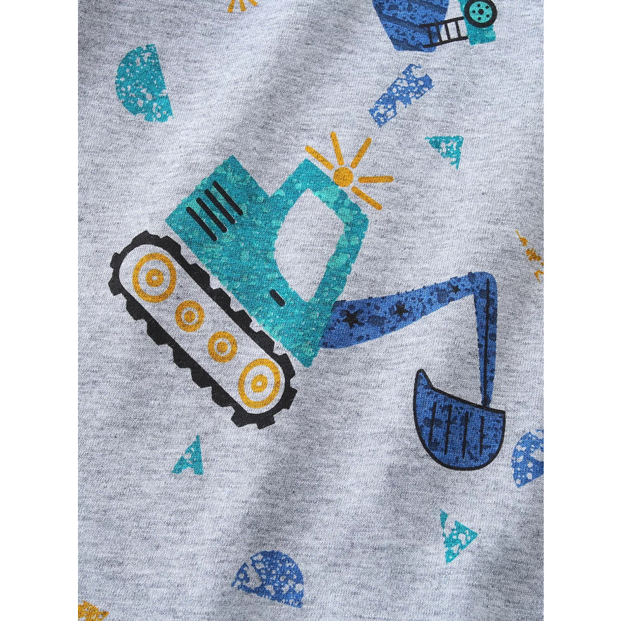 Children’s Excavator Print Round Neck T-Shirt Apparel and Accessories