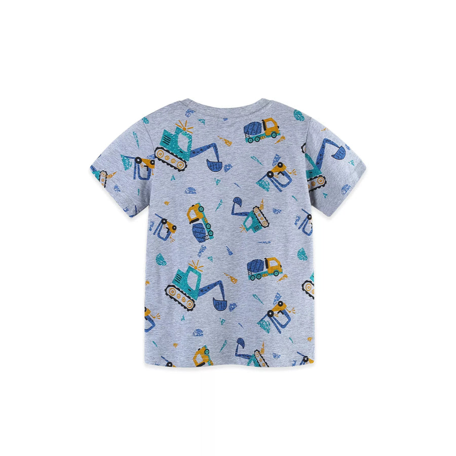 Children’s Excavator Print Round Neck T-Shirt Apparel and Accessories