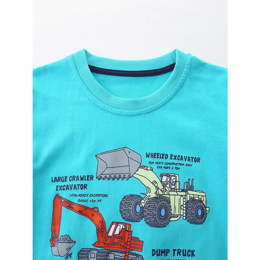 Children’s Excavator Print Round Neck T-Shirt Apparel and Accessories