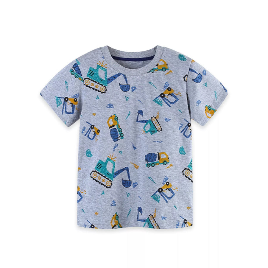 Children’s Excavator Print Round Neck T-Shirt Apparel and Accessories