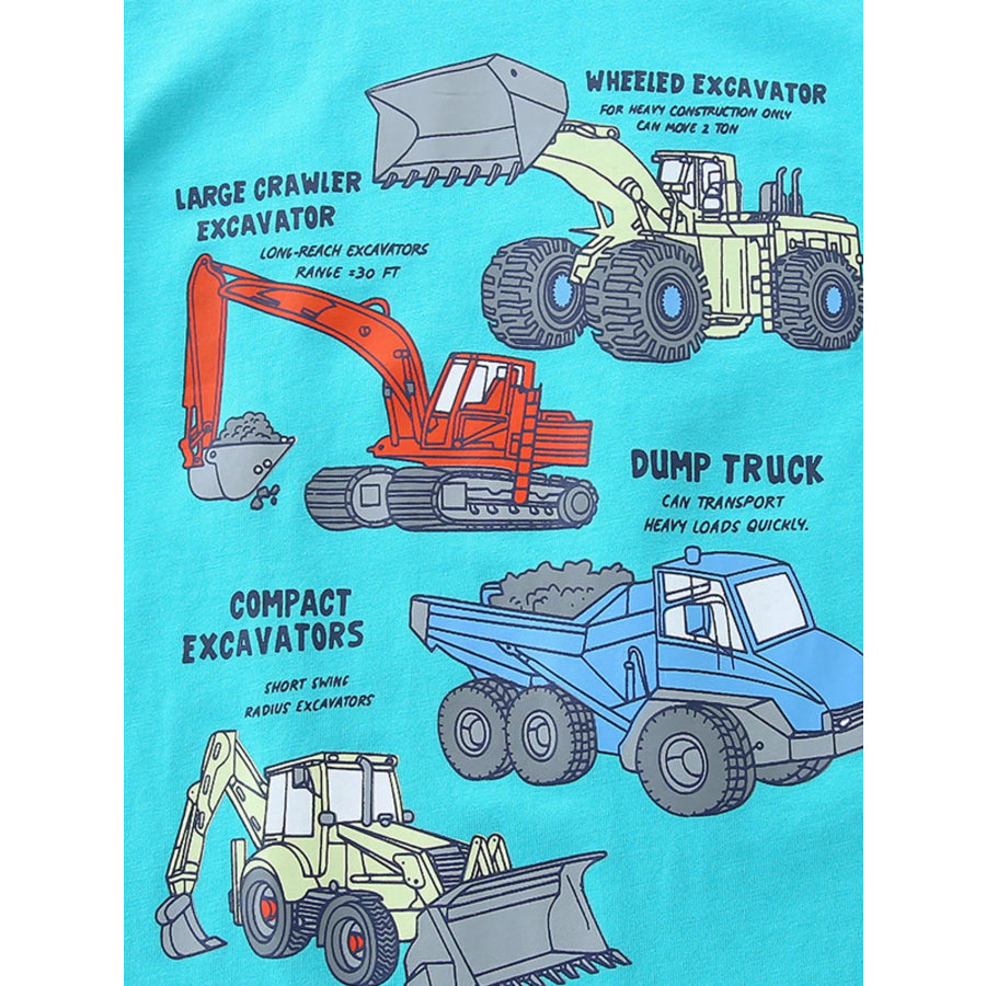 Children’s Excavator Print Round Neck T-Shirt Apparel and Accessories