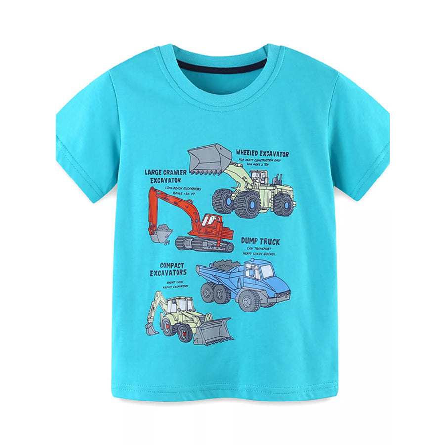Children’s Excavator Print Round Neck T-Shirt Apparel and Accessories