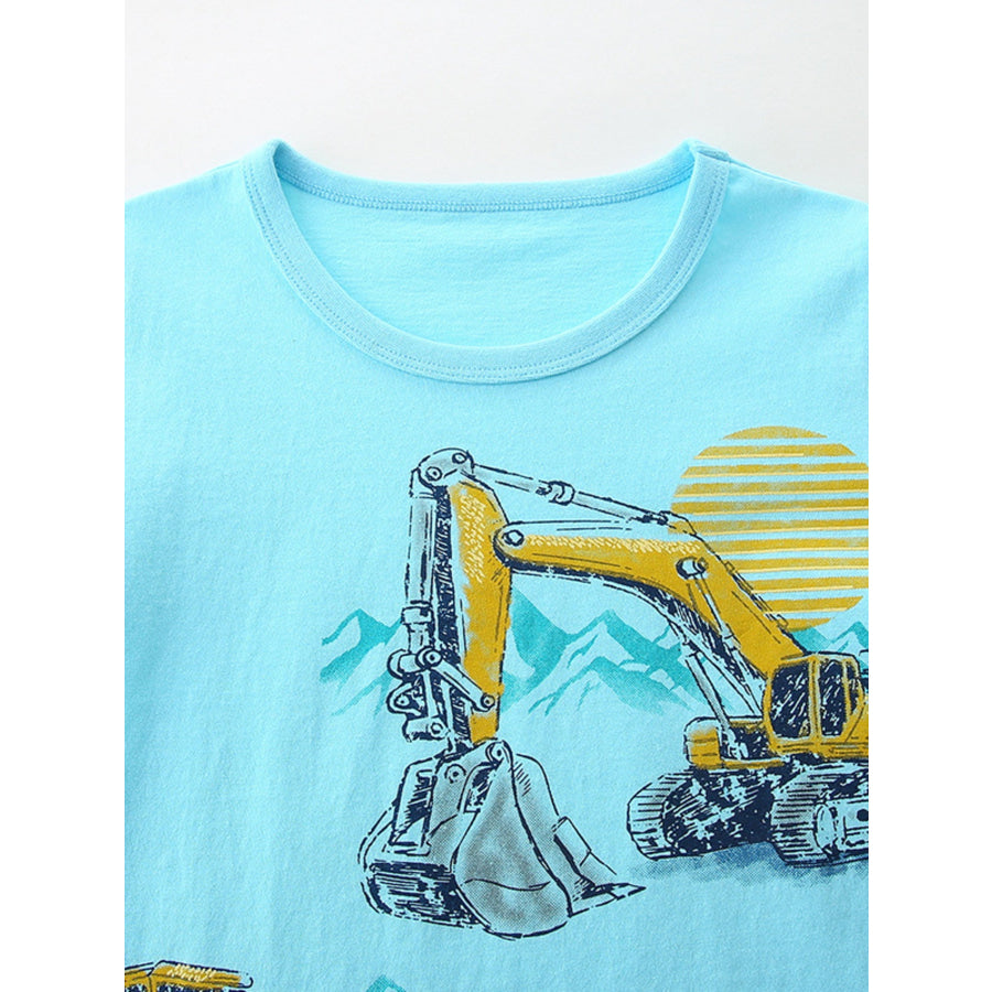 Children‘s Excavator Print Short Sleeve T-Shirt Apparel and Accessories