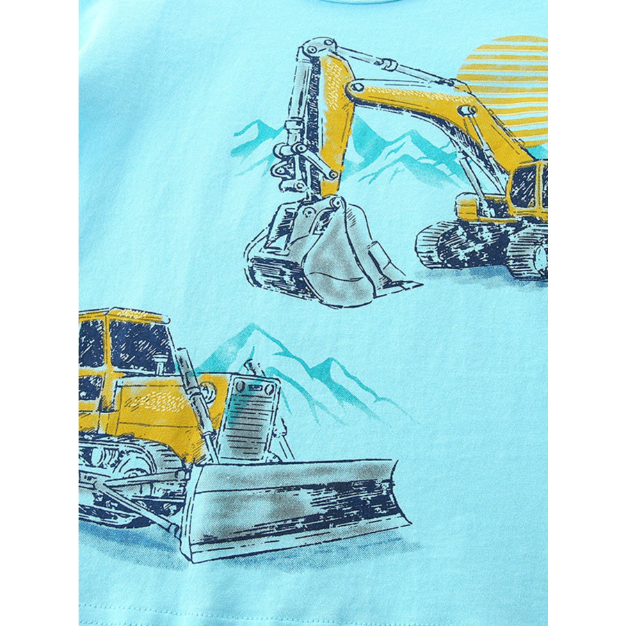 Children‘s Excavator Print Short Sleeve T-Shirt Apparel and Accessories