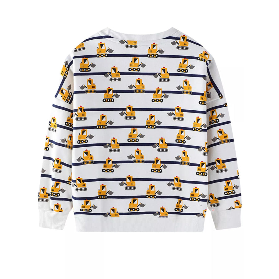 Children’s Excavator Print Striped Crew Neck Sweatshirt Apparel and Accessories