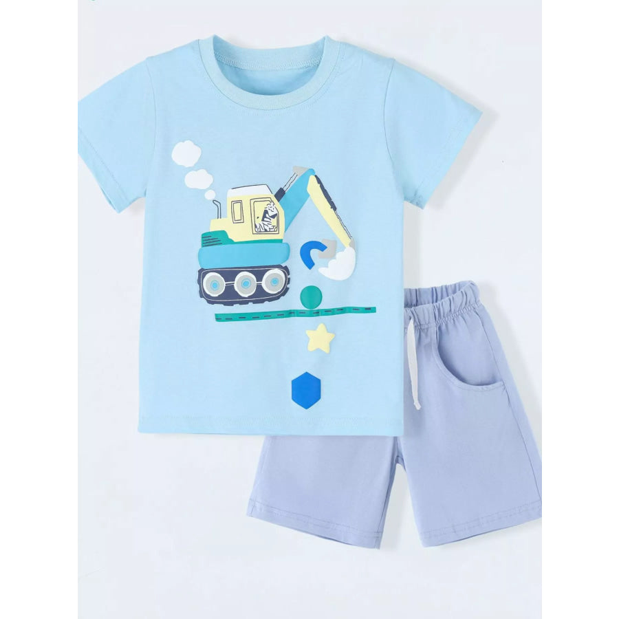 Children’s Excavator Print T-shirt and Shorts Set Apparel and Accessories