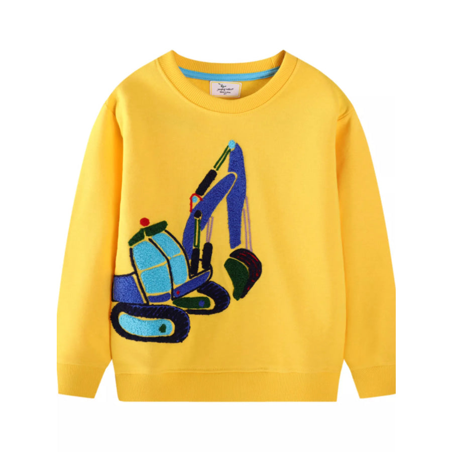 Children’s Excavator Round Neck Sweatshirt Yellow / 2T Apparel and Accessories