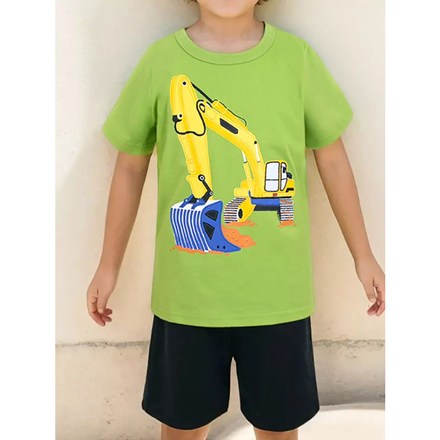 Children’s Excavator Short Sleeve T-Shirt Lime / 2Y Apparel and Accessories