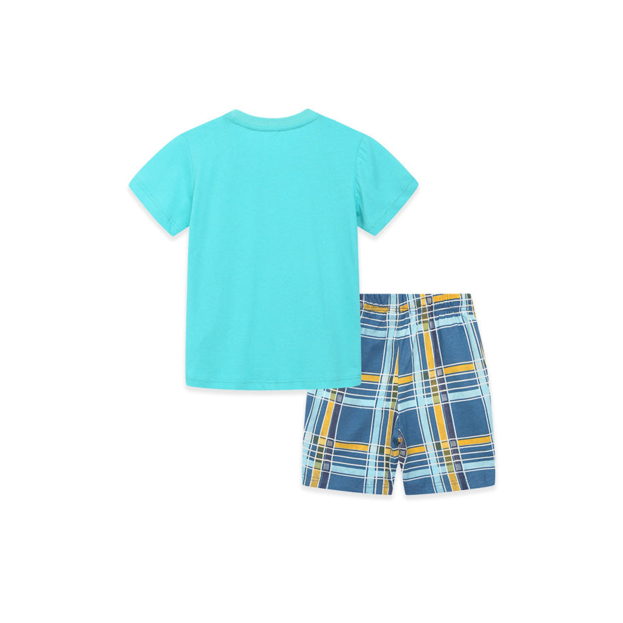 Children’s Excavator Short Sleeve Tee and Plaid Shorts Set Apparel and Accessories