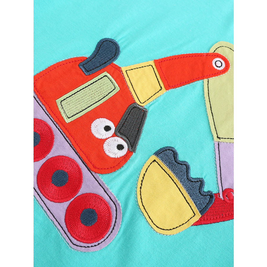 Children’s Excavator Short Sleeve Tee and Plaid Shorts Set Apparel and Accessories