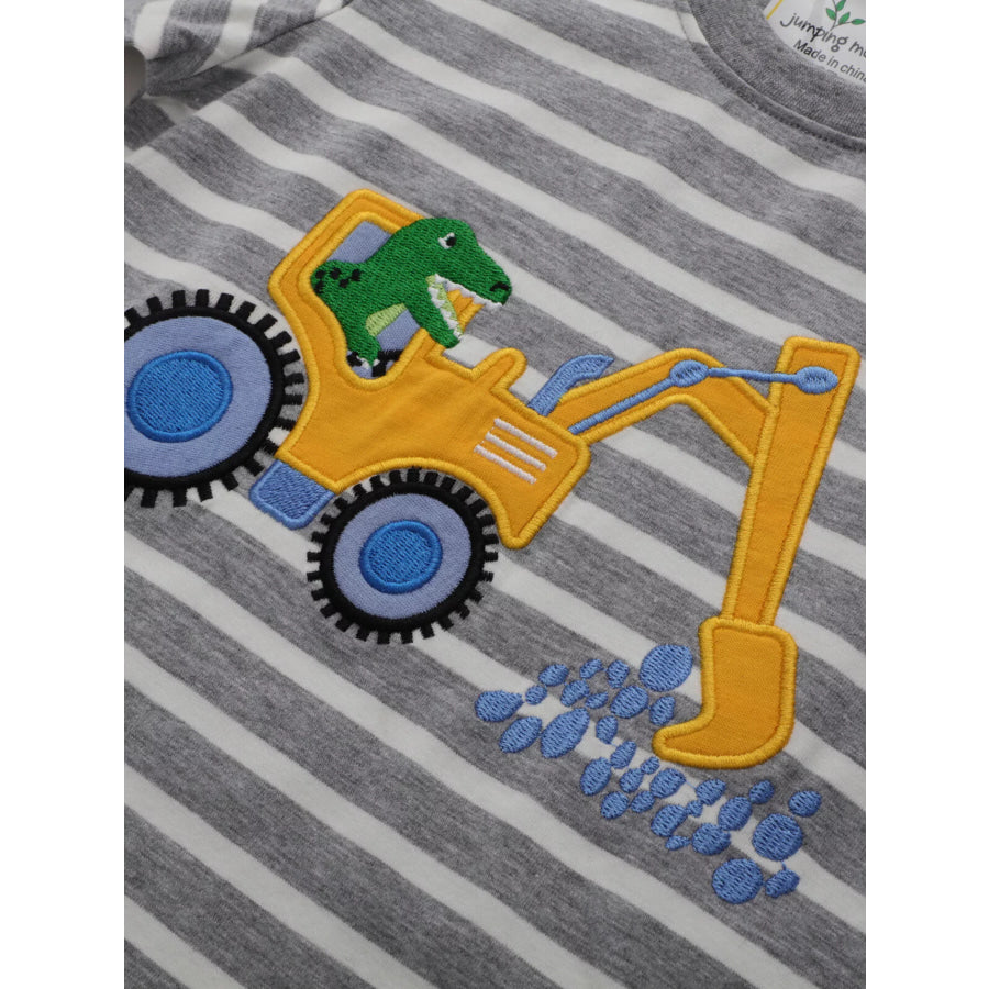 Children’s Excavator Striped Round Neck T-Shirt Apparel and Accessories