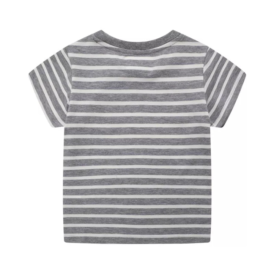 Children’s Excavator Striped Round Neck T-Shirt Apparel and Accessories