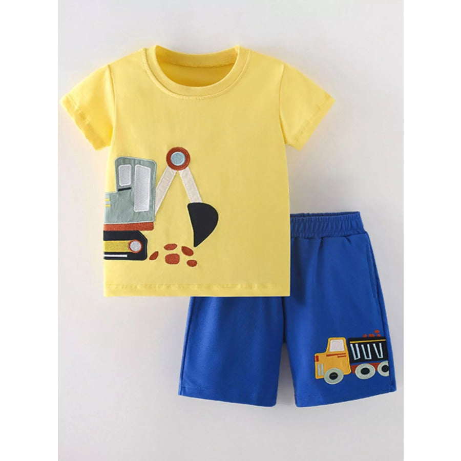 Children’s Excavator & Truck Embroidered Two-Piece Set Yellow / 6Y Apparel and Accessories