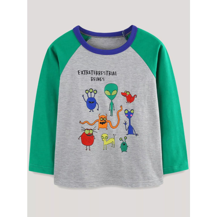 Children’s ’Extraterrestrial Beings’ Graphic Long Sleeve T-Shirt Green / 2Y Apparel and Accessories