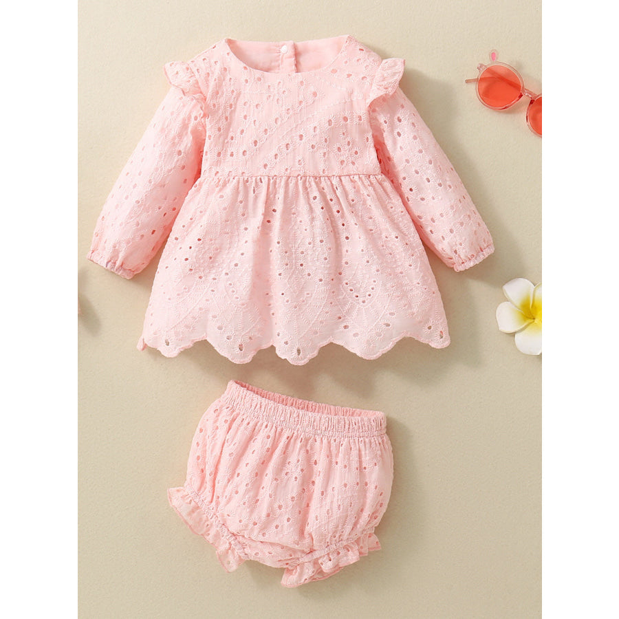 Children’s Eyelet Embroidered Ruffled Top and Shorts Set Pink / 0-6M Apparel and Accessories