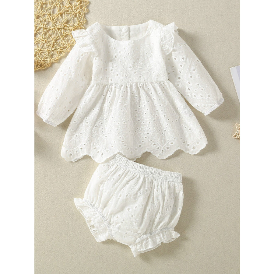 Children’s Eyelet Embroidered Ruffled Top and Shorts Set White / 0-6M Apparel and Accessories
