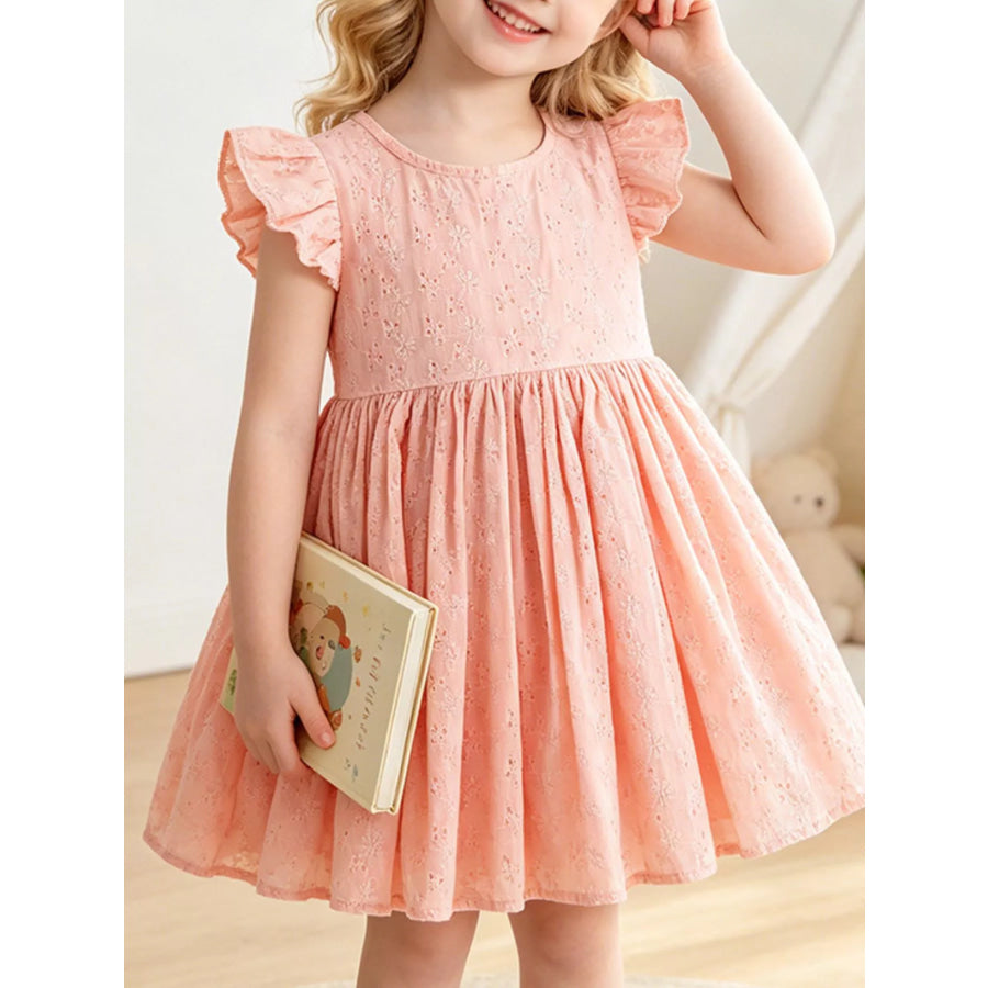 Children’s Eyelet Flutter Sleeve Dress Pale Blush / 3T Apparel and Accessories