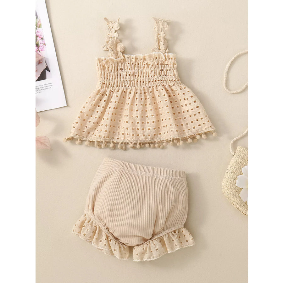 Children’s Eyelet Smocked Tank Top and Ruffled Bloomers Set Apricot / 3-6M Apparel and Accessories
