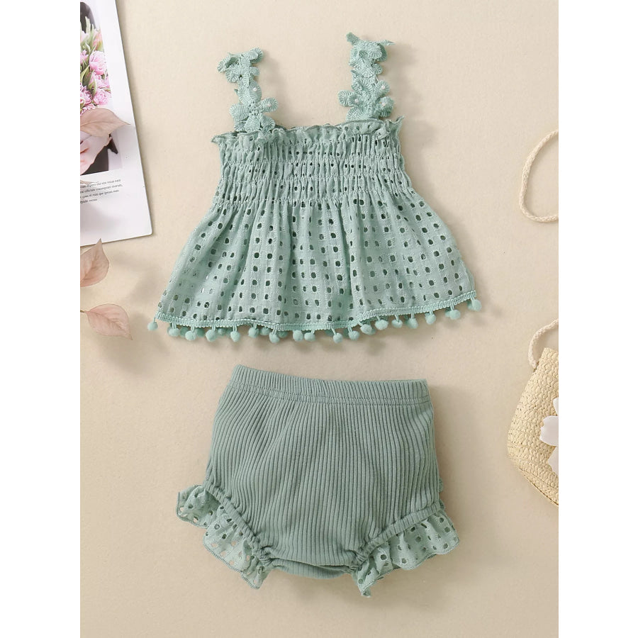 Children’s Eyelet Smocked Tank Top and Ruffled Bloomers Set Green / 3-6M Apparel and Accessories