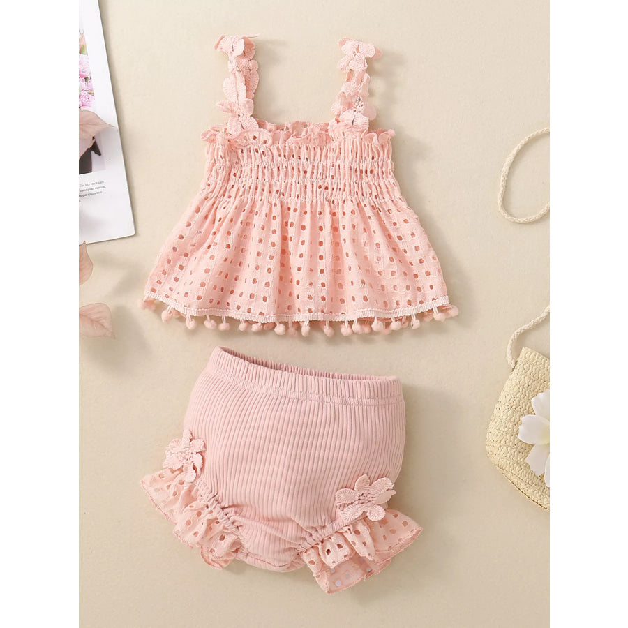 Children’s Eyelet Smocked Tank Top and Ruffled Bloomers Set Pink / 3-6M Apparel and Accessories