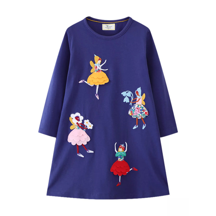 Children’s Fairy Applique Long Sleeve Casual Dress Navy / 2T Apparel and Accessories