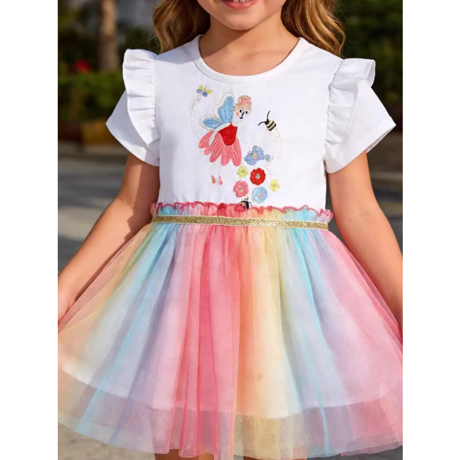 Children’s Fairy Applique Rainbow Tulle Dress White / 2T Apparel and Accessories