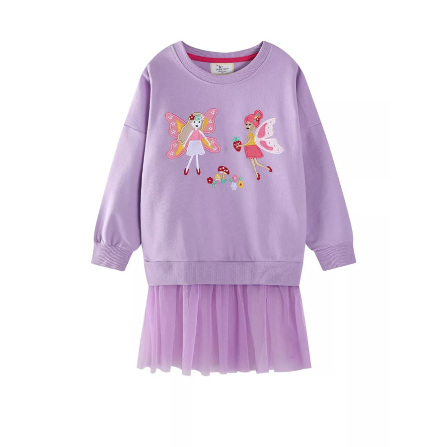 Children’s Fairy Embroidered Tulle Sweatshirt Dress Lavender / 2T Apparel and Accessories