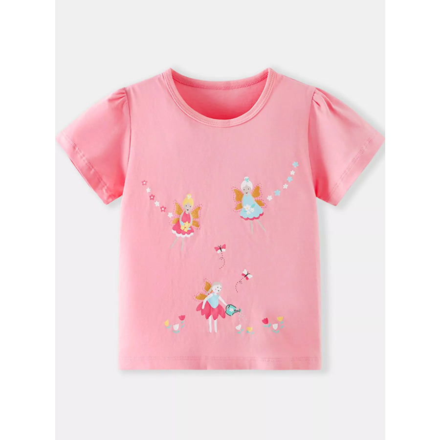 Children’s Fairy Print Round Neck T-Shirt Blush Pink / 2-3Y Apparel and Accessories