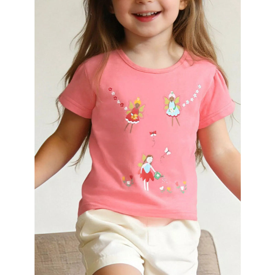Children’s Fairy Print Short Sleeve T-Shirt Coral / 2Y Apparel and Accessories