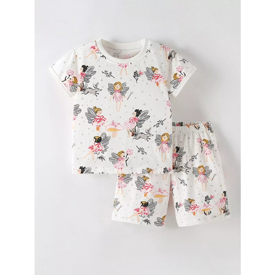 Children’s Fairy Print Short Sleeve Tee and Shorts Set Ivory / 6Y Apparel and Accessories