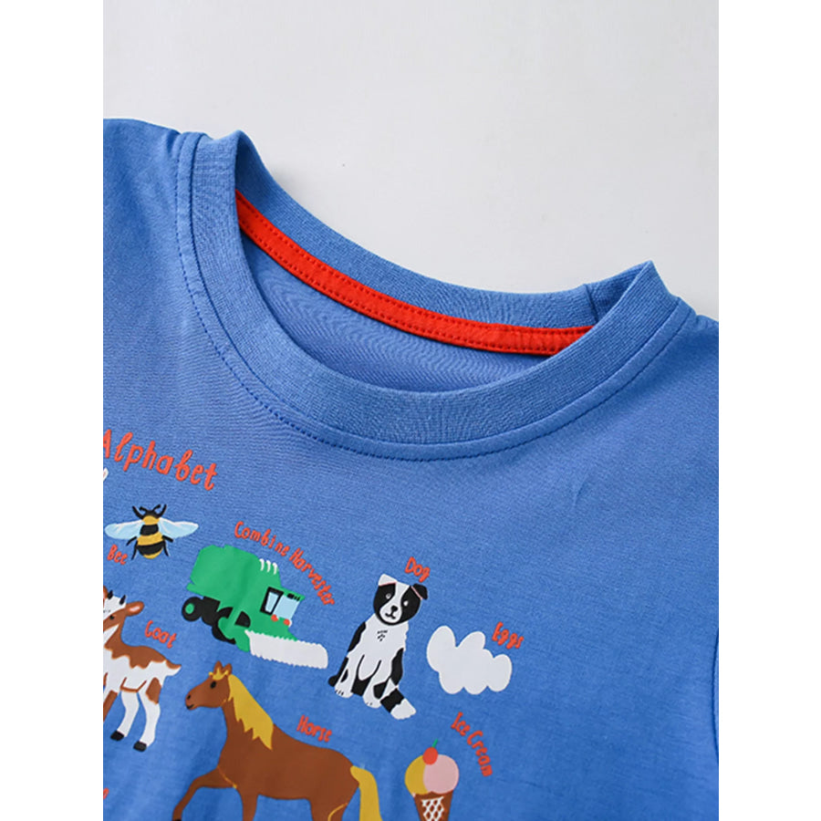 Children’s Farm Alphabet Print Crew Neck Short Sleeve T-Shirt Apparel and Accessories