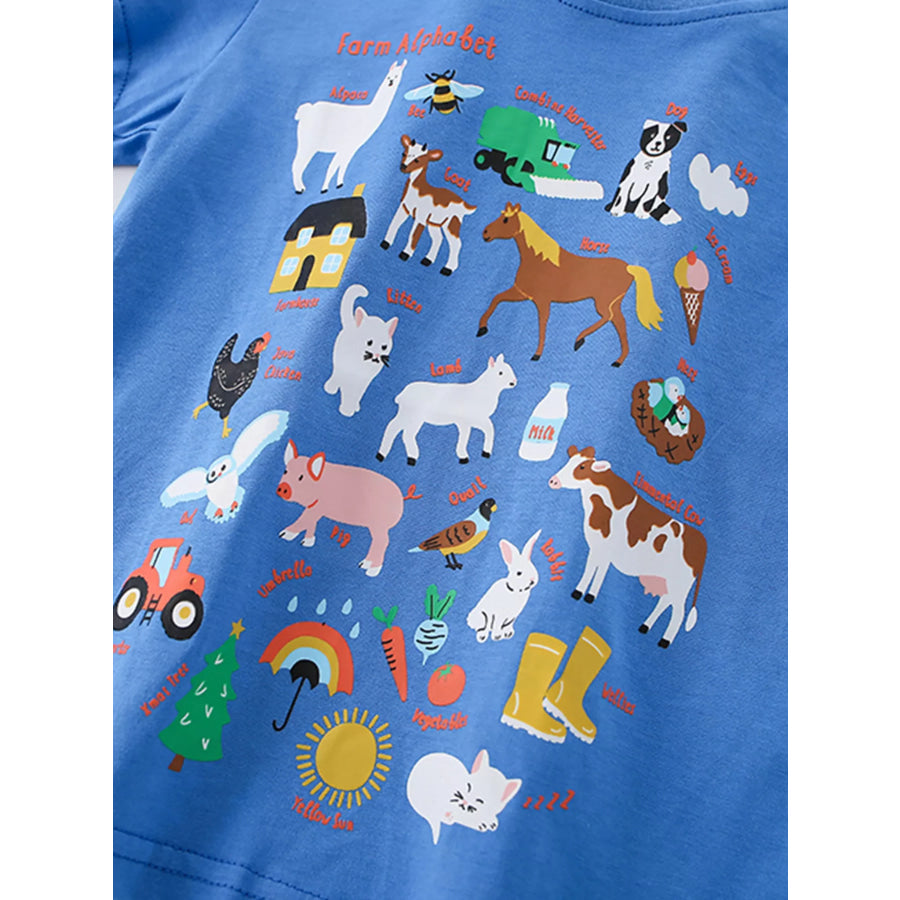 Children’s Farm Alphabet Print Crew Neck Short Sleeve T-Shirt Apparel and Accessories