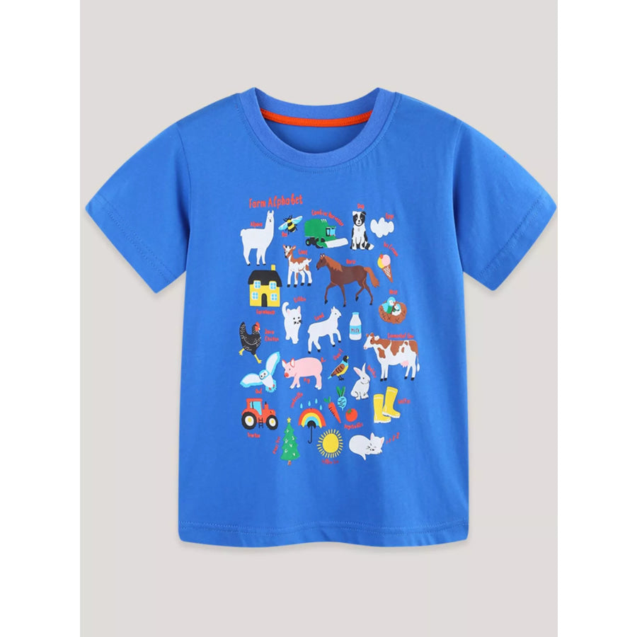 Children’s Farm Alphabet Print Crew Neck T-Shirt Apparel and Accessories