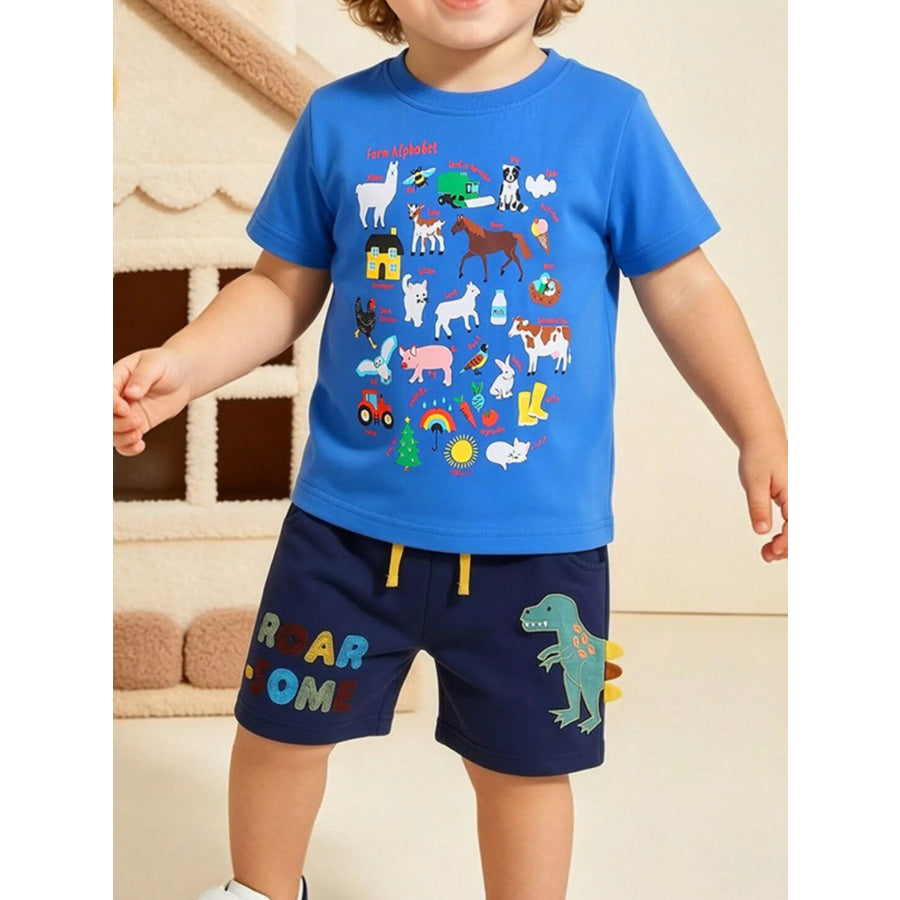 Children’s Farm Alphabet T-Shirt and Dinosaur Adventure Pants Set Blue / 2Y Apparel and Accessories