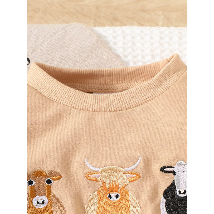 Children’s Farm Animal Embroidered Top and Pants Set Apparel and Accessories
