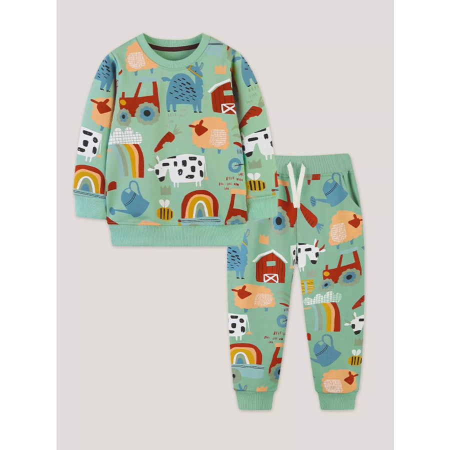 Children’s Farm Animal Sweatshirt and Jogger Set Sage / 2Y Apparel and Accessories
