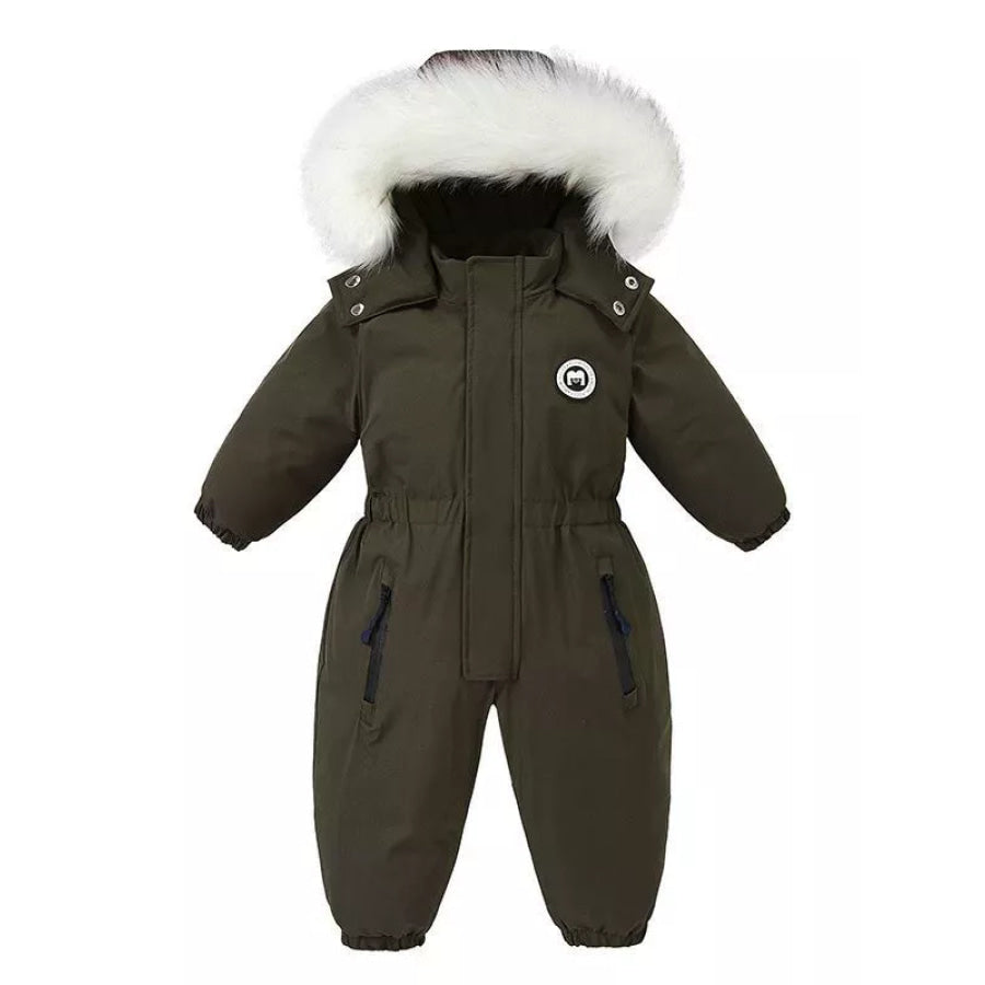 Children’s Faux Fur Hood One-Piece Army Green / 2T Apparel and Accessories