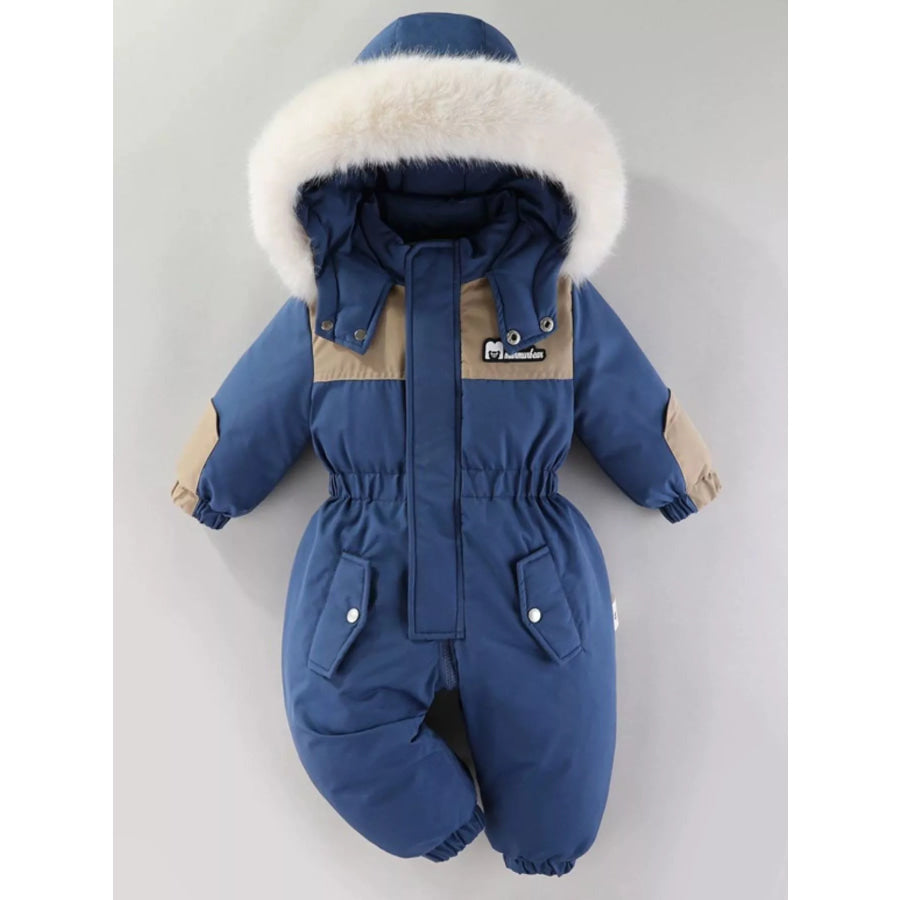 Children’s Faux Fur Hood One-Piece Dark Blue / 2T Apparel and Accessories