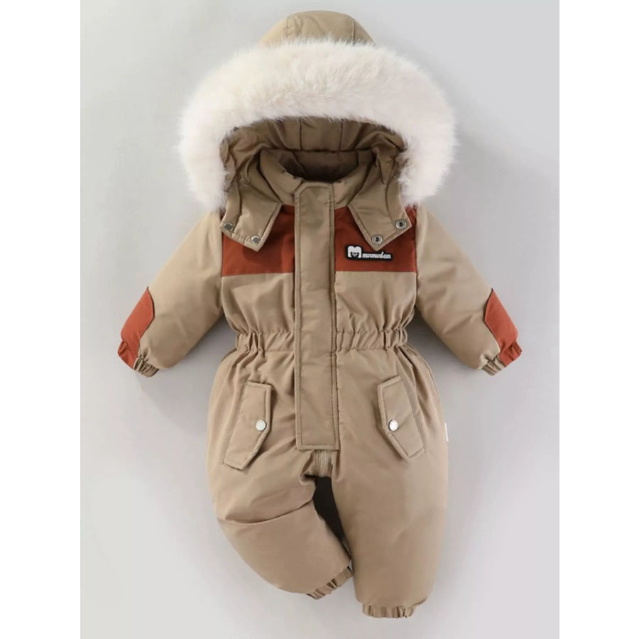 Children’s Faux Fur Hood One-Piece Taupe / 2T Apparel and Accessories