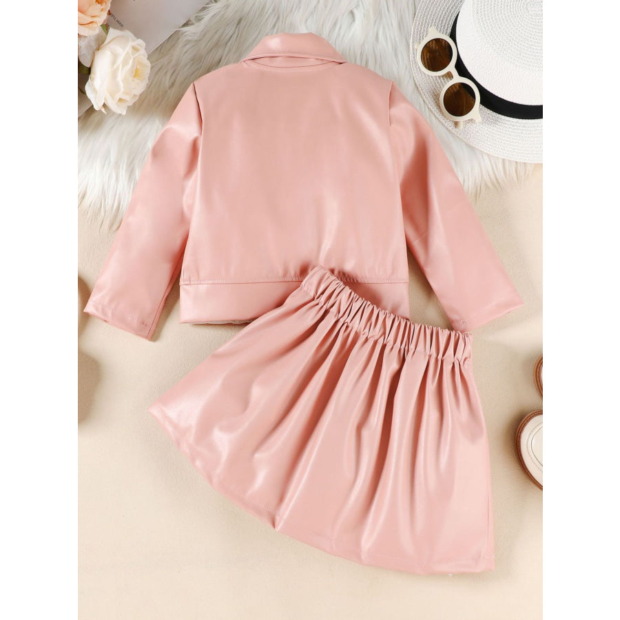 Children’s Faux Leather Jacket & Pleated Skirt Set Apparel and Accessories