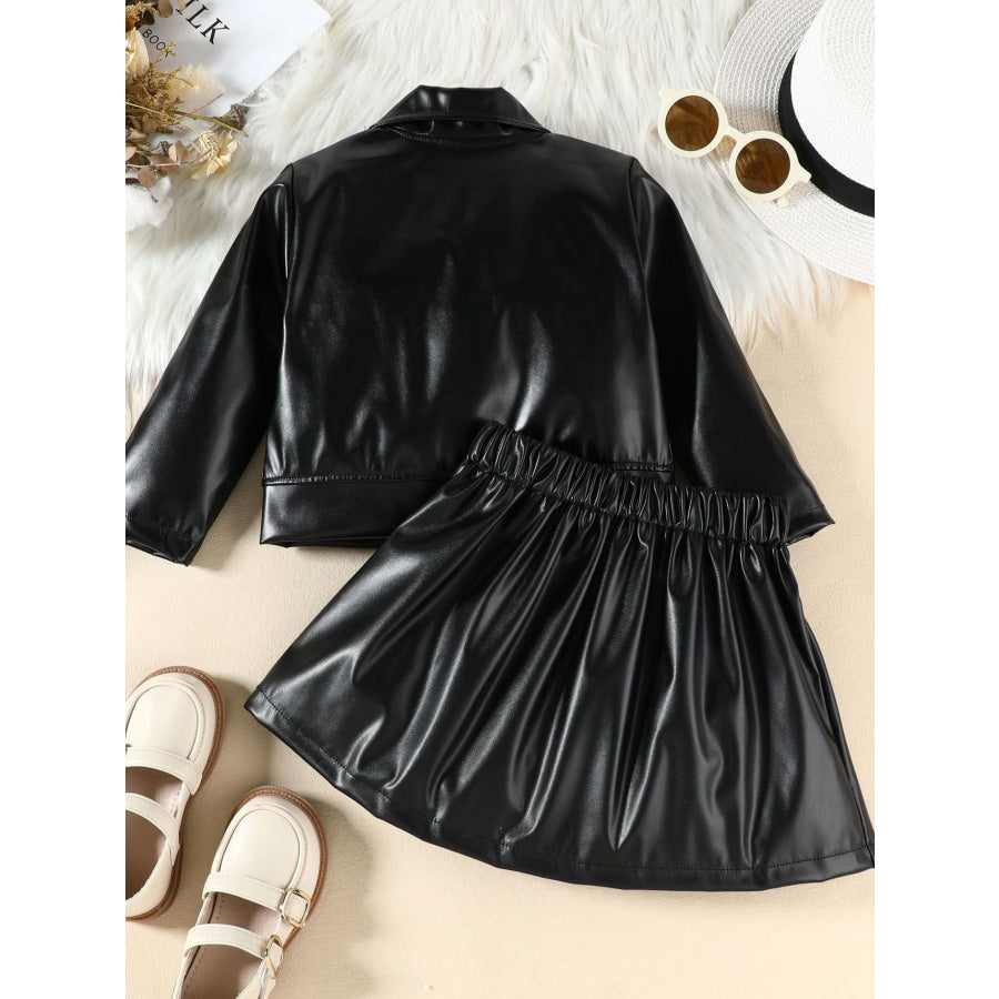 Children’s Faux Leather Jacket & Pleated Skirt Set Apparel and Accessories
