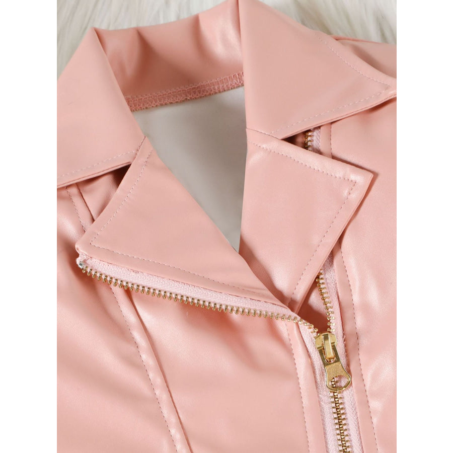 Children’s Faux Leather Jacket & Pleated Skirt Set Pink / 2-3 Apparel and Accessories