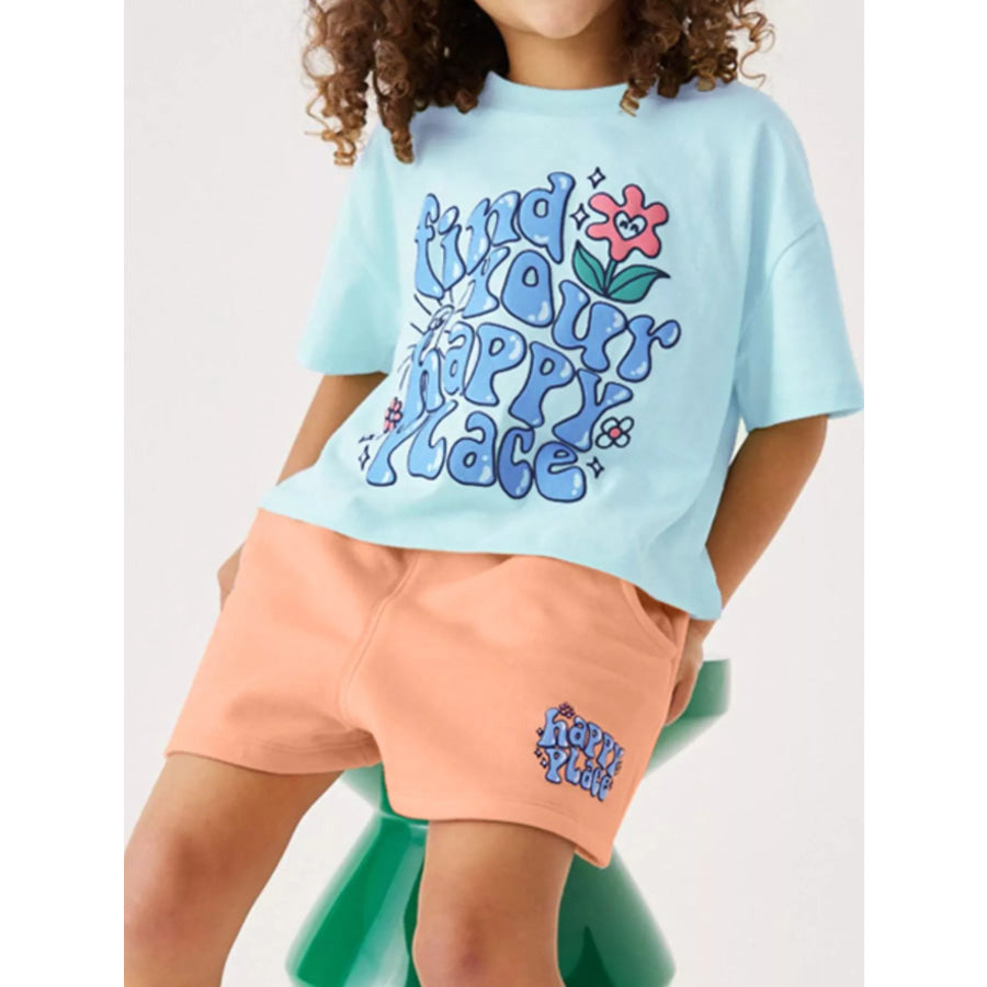 Children’s Find Your Happy Place T-Shirt and Shorts Set Pastel Blue / 4Y Apparel and Accessories