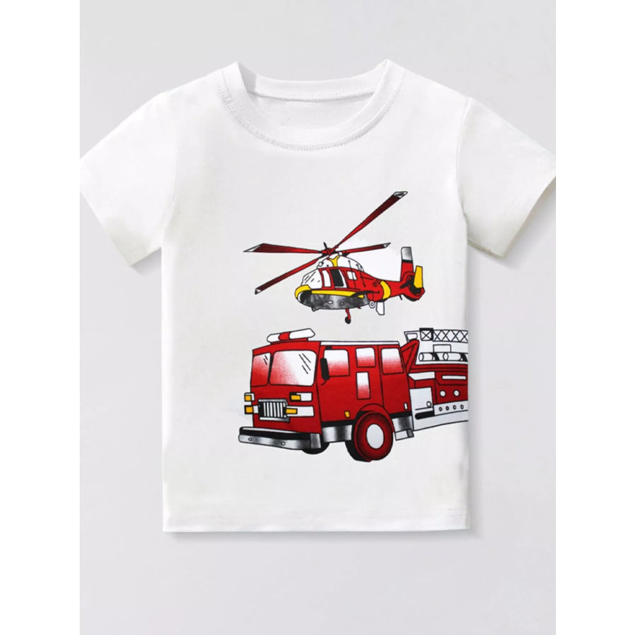Children’s Fire Truck and Helicopter Graphic T-Shirt White / 6Y Apparel and Accessories