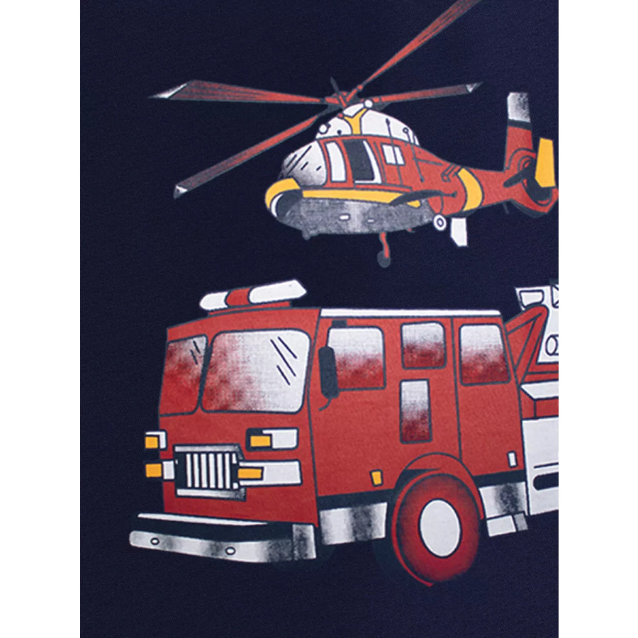 Children’s Fire Truck and Helicopter Print T-Shirt Apparel and Accessories