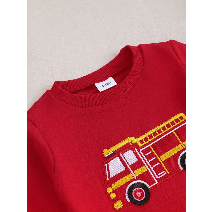 Children’s Fire Truck Embroidered Top and Pants Set Apparel and Accessories