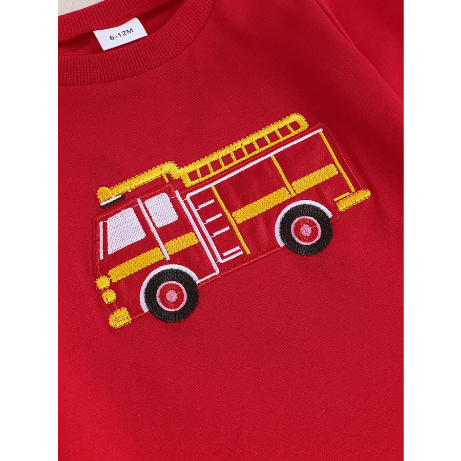 Children’s Fire Truck Embroidered Top and Pants Set Apparel and Accessories