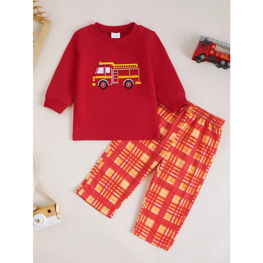 Children’s Fire Truck Embroidered Top and Pants Set Apparel and Accessories